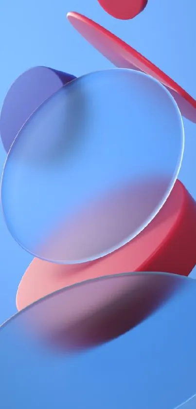 Abstract blue and red 3D shapes mobile wallpaper.