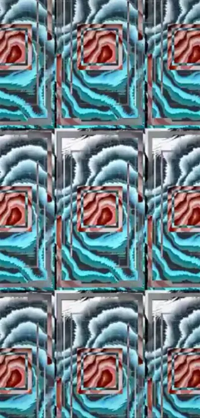 Dynamic abstract wallpaper with blue and red patterns.