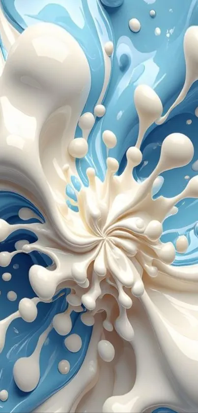 Abstract splash art in blue and white fluid pattern.