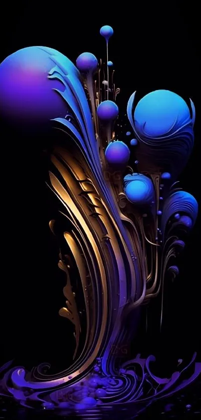 Abstract blue and bronze shapes on a black background creating an artistic effect.