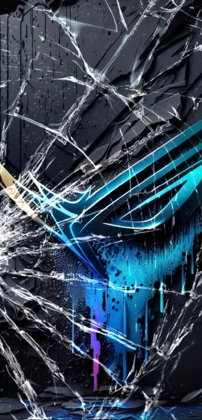 Abstract blue wallpaper with shattered glass design.