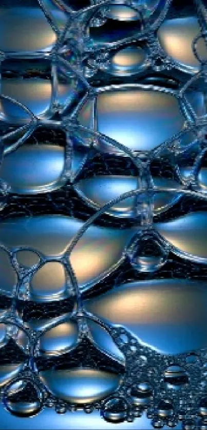 Abstract blue bubble design wallpaper with liquid texture.