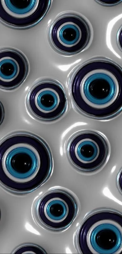 Abstract wallpaper with blue circles on a silver background.