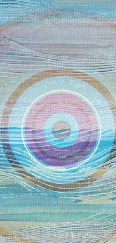 Abstract wallpaper with concentric circles in blue, pink, and beige tones.