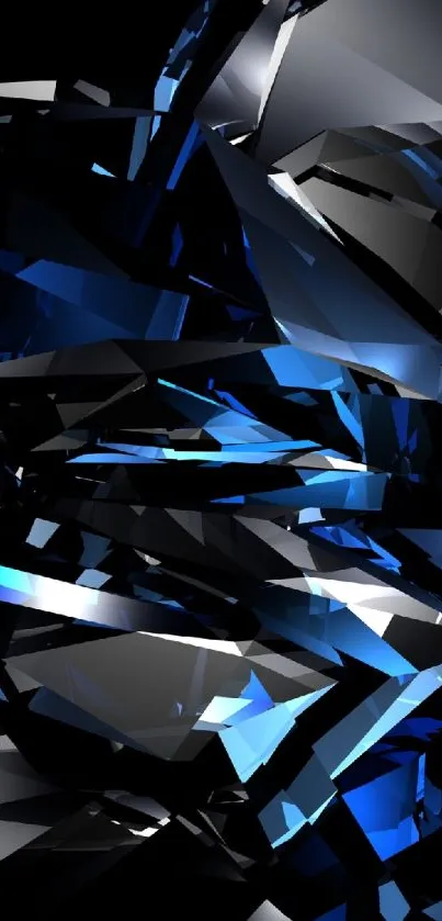 Abstract blue crystal mobile wallpaper with metallic reflections.