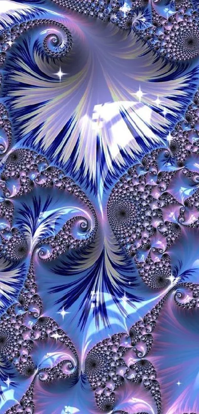 Abstract blue fractal art with intricate patterns.