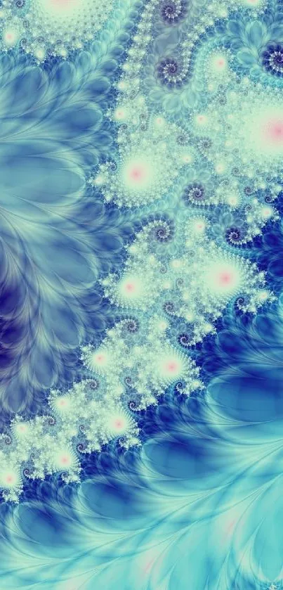 Abstract blue fractal wallpaper for mobile with intricate patterns.