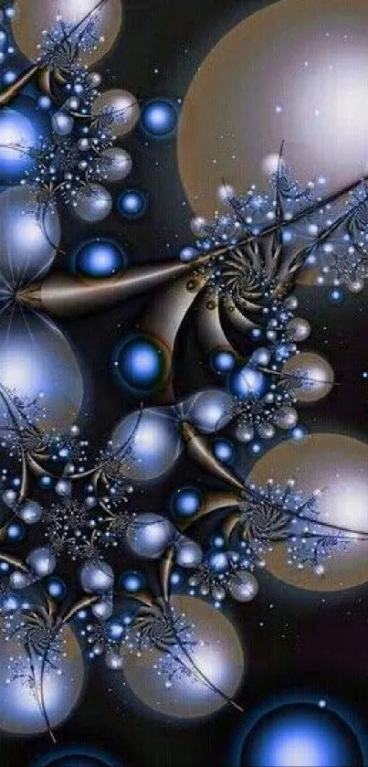 Abstract fractal wallpaper with blue and silver design.