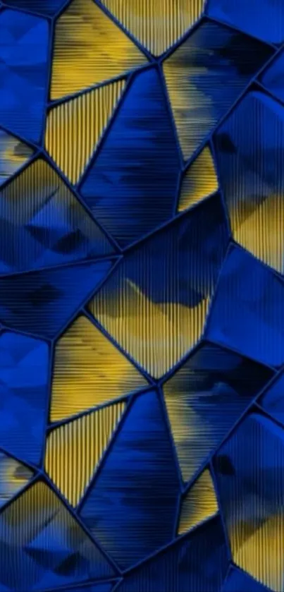 Abstract blue geometric pattern with yellow accents.