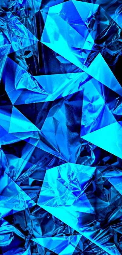 Abstract blue geometric wallpaper with crystal shapes.