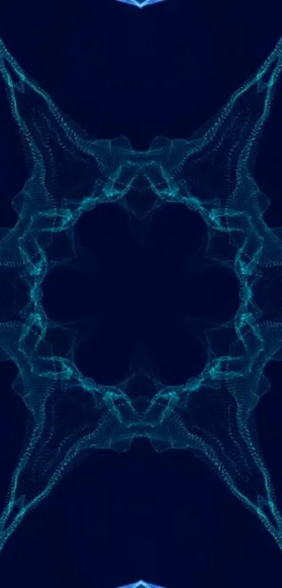 Abstract blue geometric pattern wallpaper with symmetrical design.