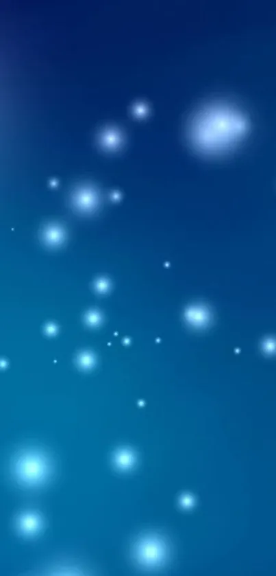 Abstract blue background with glowing white particles.