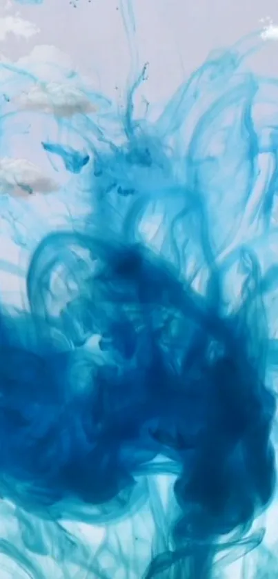 Abstract blue ink in water with cloud details.