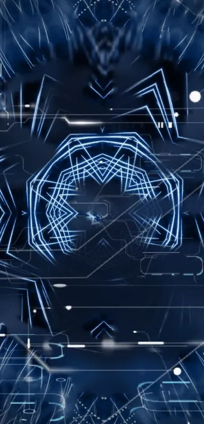 Abstract blue kaleidoscope wallpaper with geometric patterns.