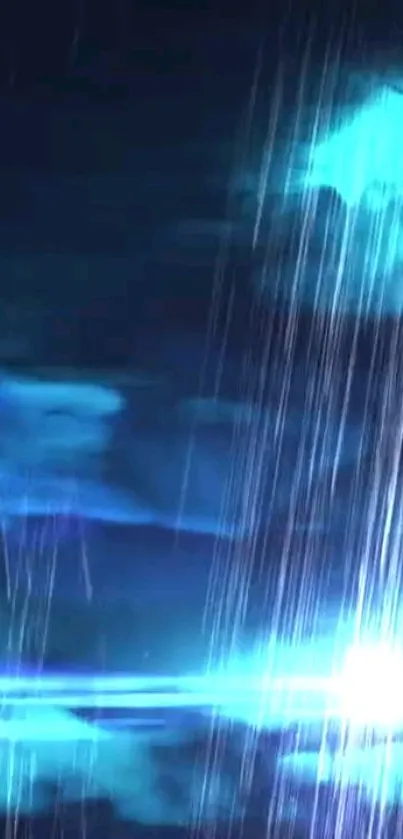 Abstract mobile wallpaper with blue lights and rain effect.