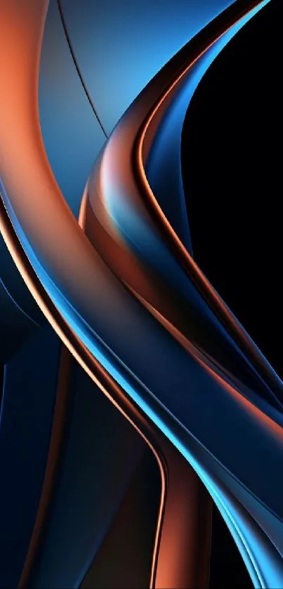 Abstract blue and orange waves on black mobile wallpaper.