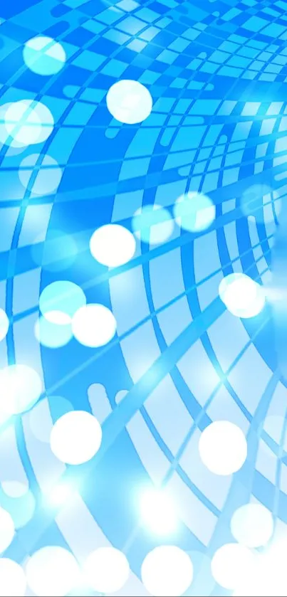 Abstract blue background with phone and glowing white lights.