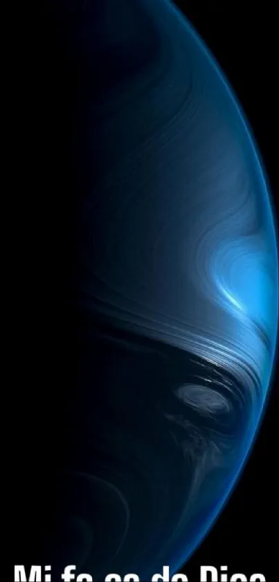 Glowing blue planet on a mobile wallpaper.