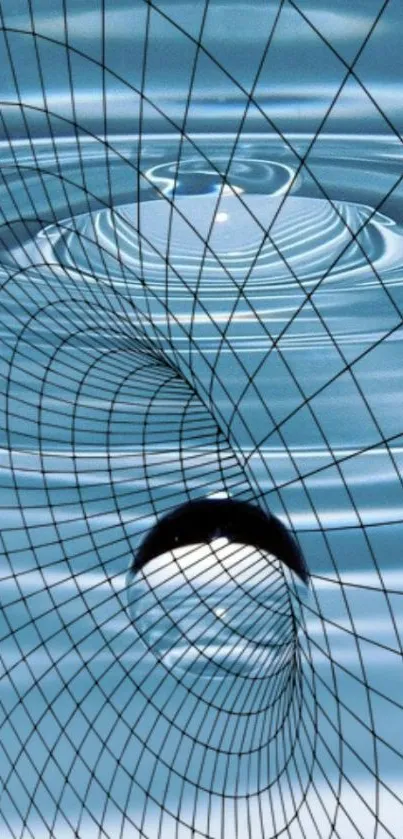 Abstract blue ripple wallpaper with 3D grid and water design.