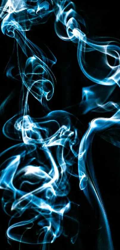 Abstract blue smoke art on dark background mobile wallpaper.