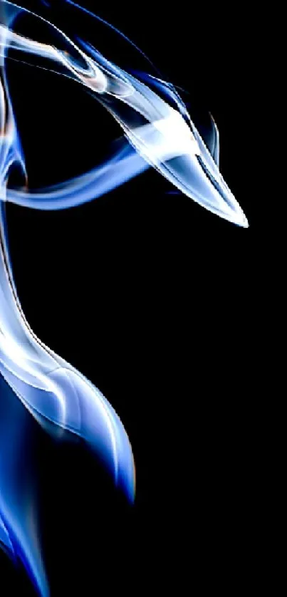 Abstract blue smoke design on black mobile wallpaper.