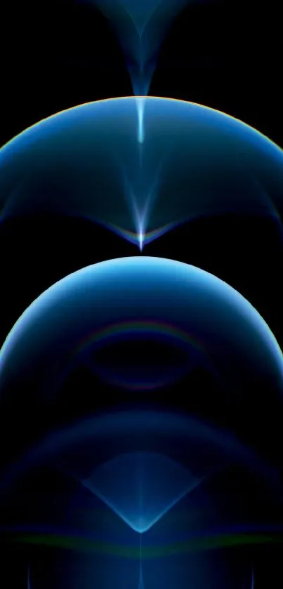 Abstract blue spheres with glowing layers on a dark background.