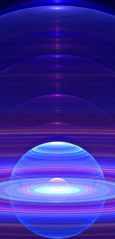 Vibrant blue orb with glowing fractal patterns on a mobile wallpaper.