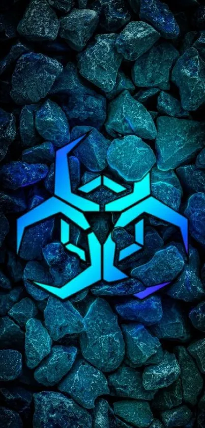 Abstract blue stone wallpaper with geometric design.
