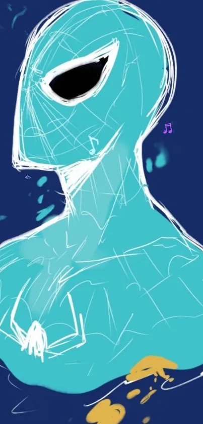 Abstract blue superhero illustration in digital art style for mobile wallpaper.