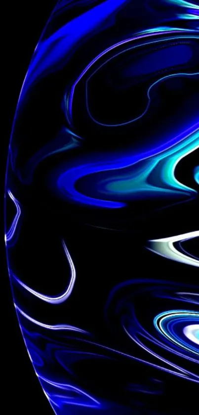 Abstract wallpaper with blue swirls on dark background.