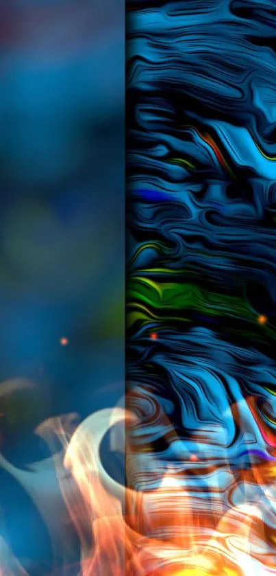 Abstract blue swirl wallpaper with vibrant colors and dynamic patterns.