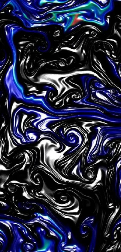 Abstract blue and black swirl mobile phone wallpaper with vibrant patterns.