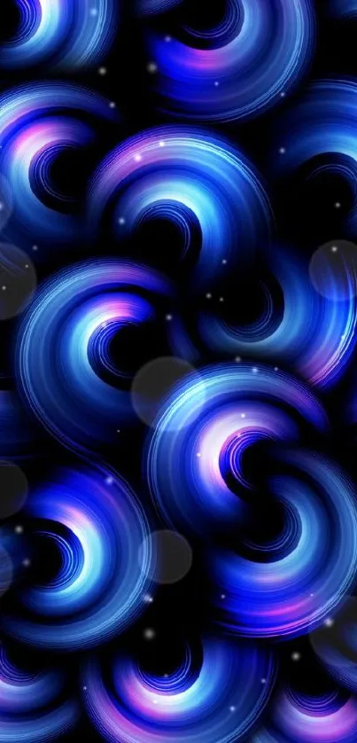 Bright abstract blue swirls on a dark background.