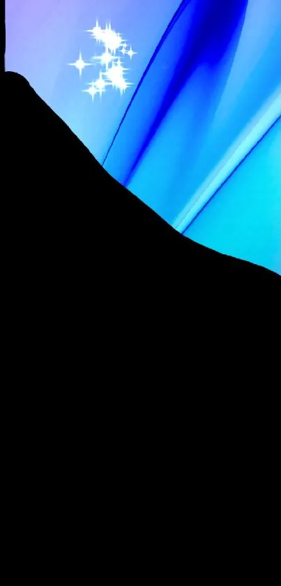 Abstract blue wave design with vibrant hues and curves.