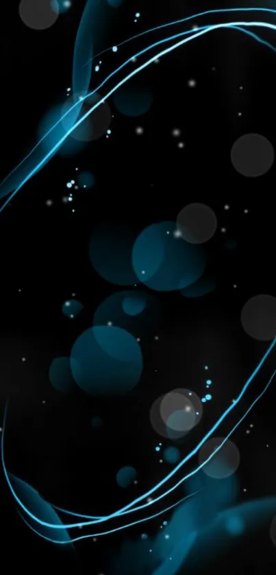 Abstract blue wave design on black background with glowing accents.