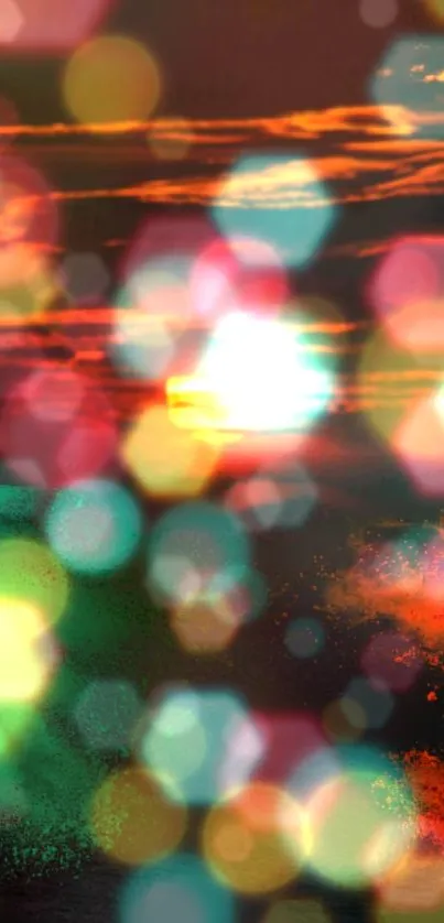 Abstract bokeh wallpaper with sunset hues and colorful lights.