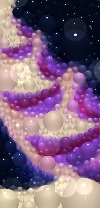 Abstract bubble art with purple and beige tones.