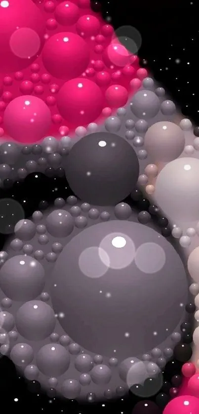 Colorful abstract bubble design with pink and gray spheres.