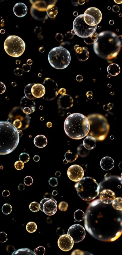 Abstract bubbles wallpaper with colorful spheres on black background.