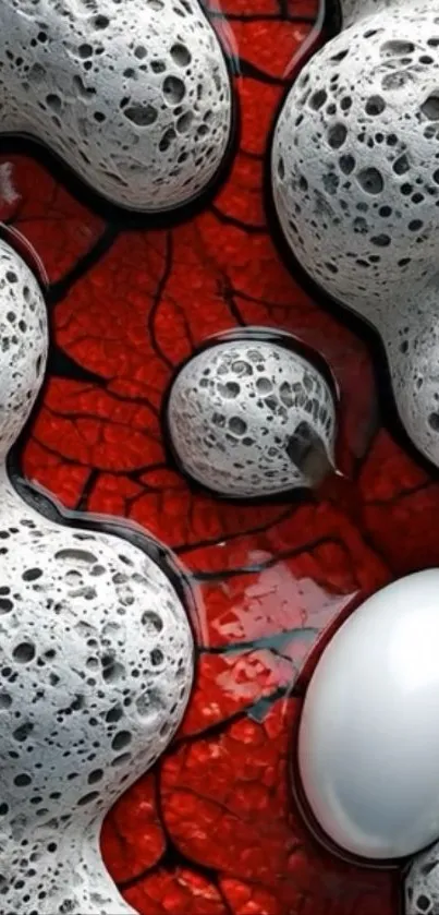 Abstract bubbles with red background design wallpaper.