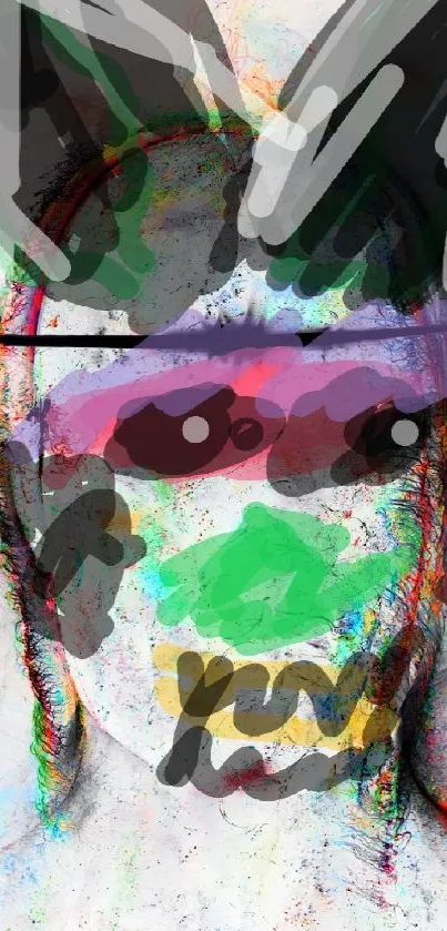 Abstract colorful art depicting bunny mask with vibrant design.