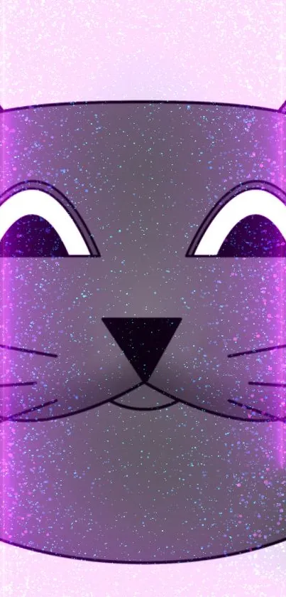 Abstract neon cat face mobile wallpaper in purple hues.