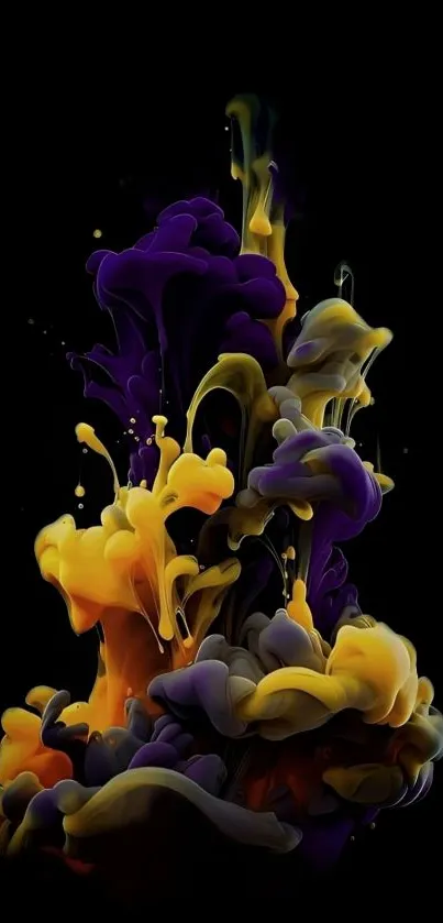 Colorful abstract splash artwork on a dark background for mobile wallpaper.