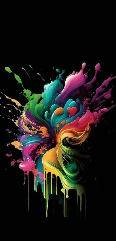 Vibrant abstract color splash art on black background.