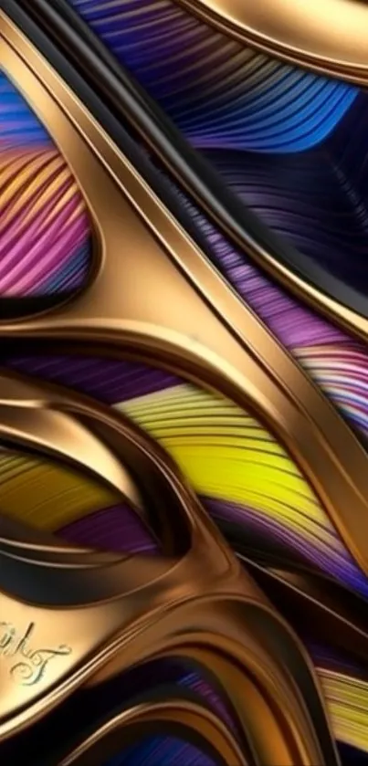 Abstract colorful digital art with vibrant gold accents.