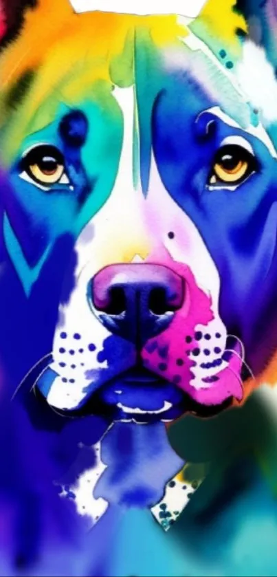 Abstract colorful dog portrait in vibrant hues for mobile wallpaper.