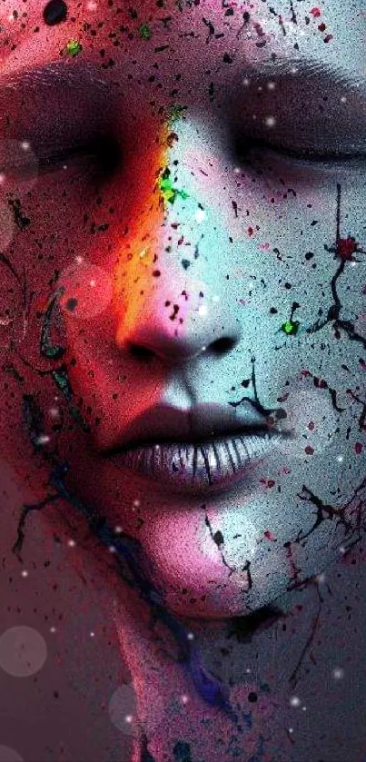 Abstract colorful face art with vibrant, creative design.