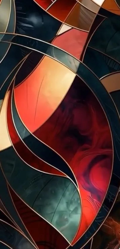 Abstract geometric wallpaper with vibrant colors and intertwining shapes.