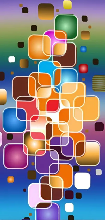 Abstract wallpaper with colorful squares on a gradient background.