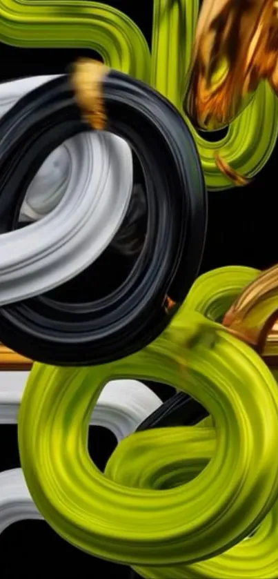 Abstract wallpaper with colorful intertwined loops on a black background.